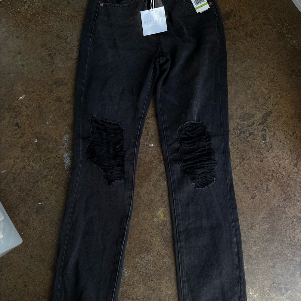 Pistola Black Straight Leg Distressed Jeans